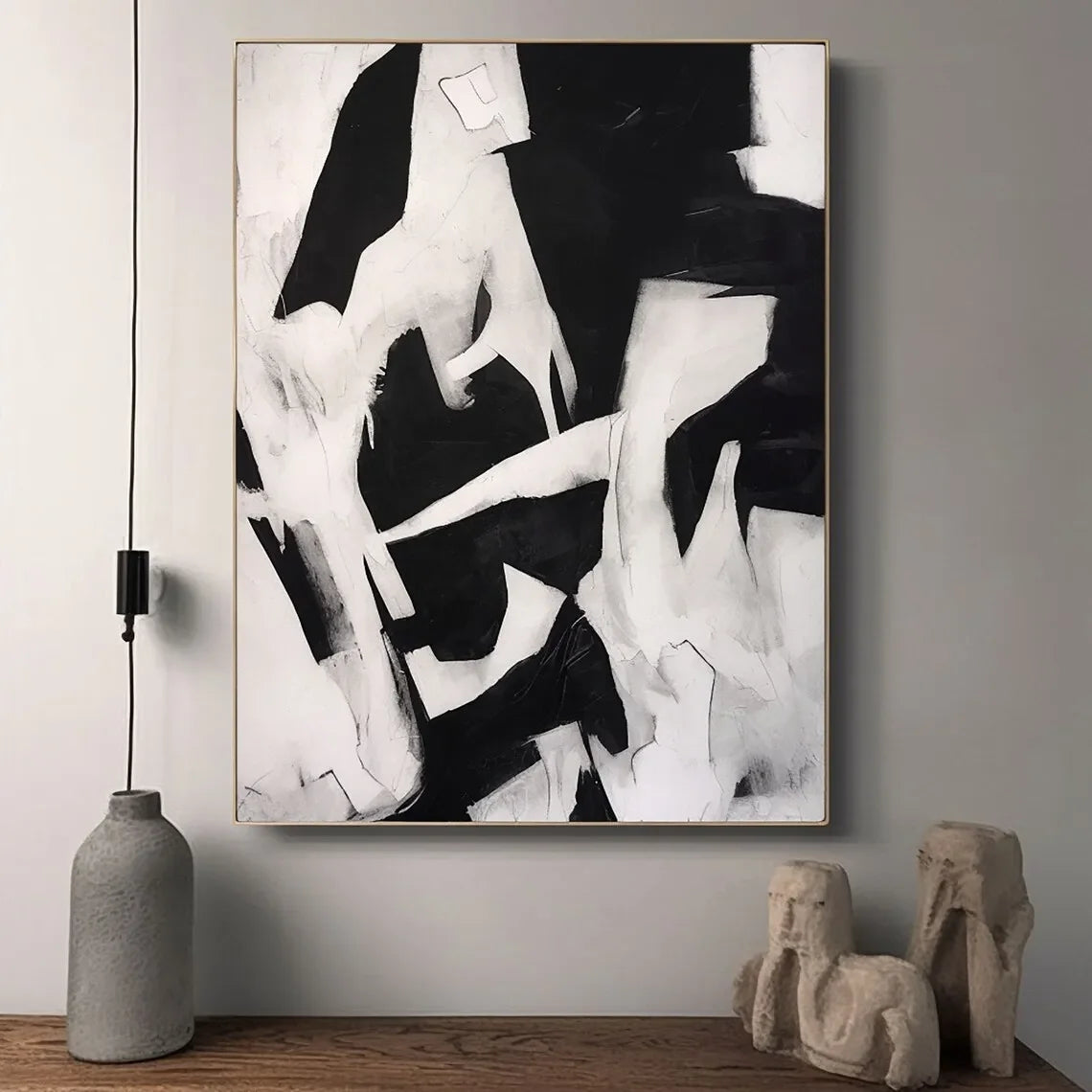 Modern Abstract Artwork  Minimalist Brown Beige Black Texture Painting Scandinavian Design for Home Wall Decor