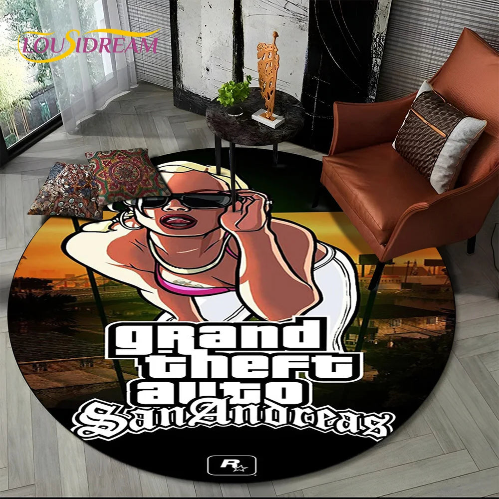 Grand Theft Auto Games GTA  Gamer Round Carpet Rug for Living Room Bedroom Child Playroom Decor,Pet Area Rug Non-slip Floor Mat