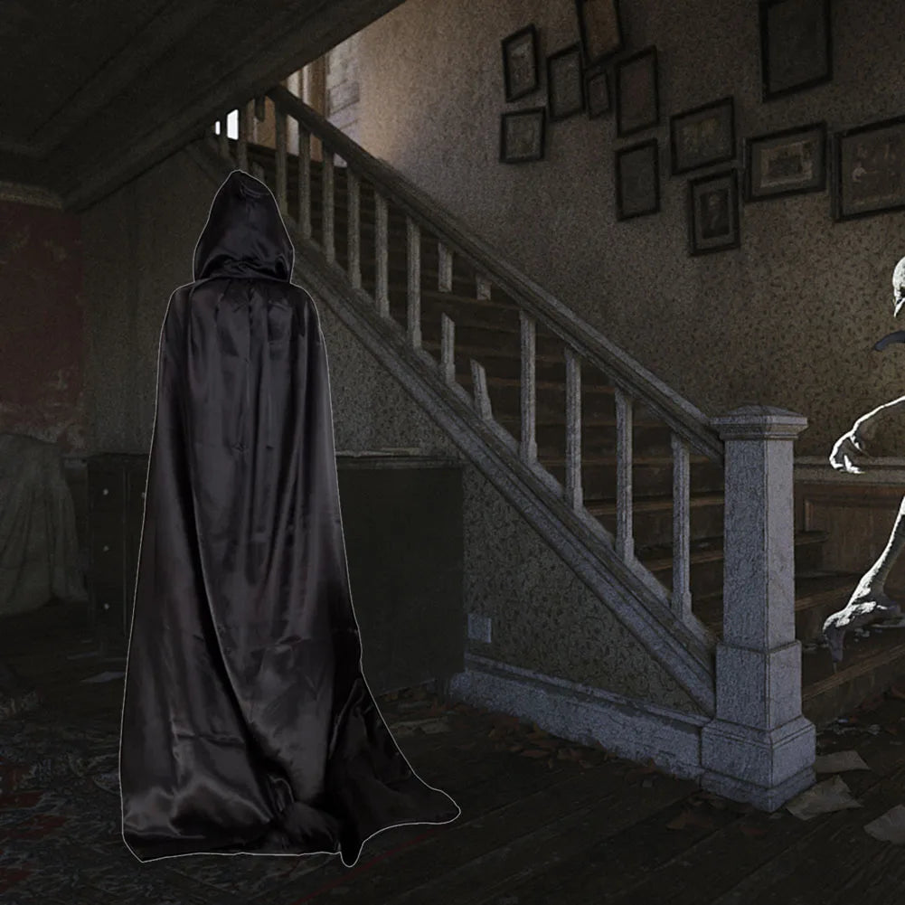 Black Vampire Cloak Cosplay Costume Halloween Hooded Cloak Cape Robe Adult Cosplay Anime Figures Halloween Costume Party Decor