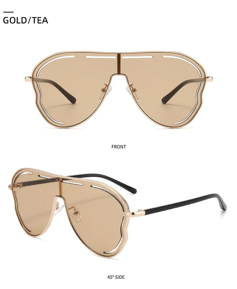 Oversized Hollow One-Piece Sunglasses Women Big Frame 2024 Luxury Brand Special-Shaped Sun Glasses For Ladies Eyewear Shades