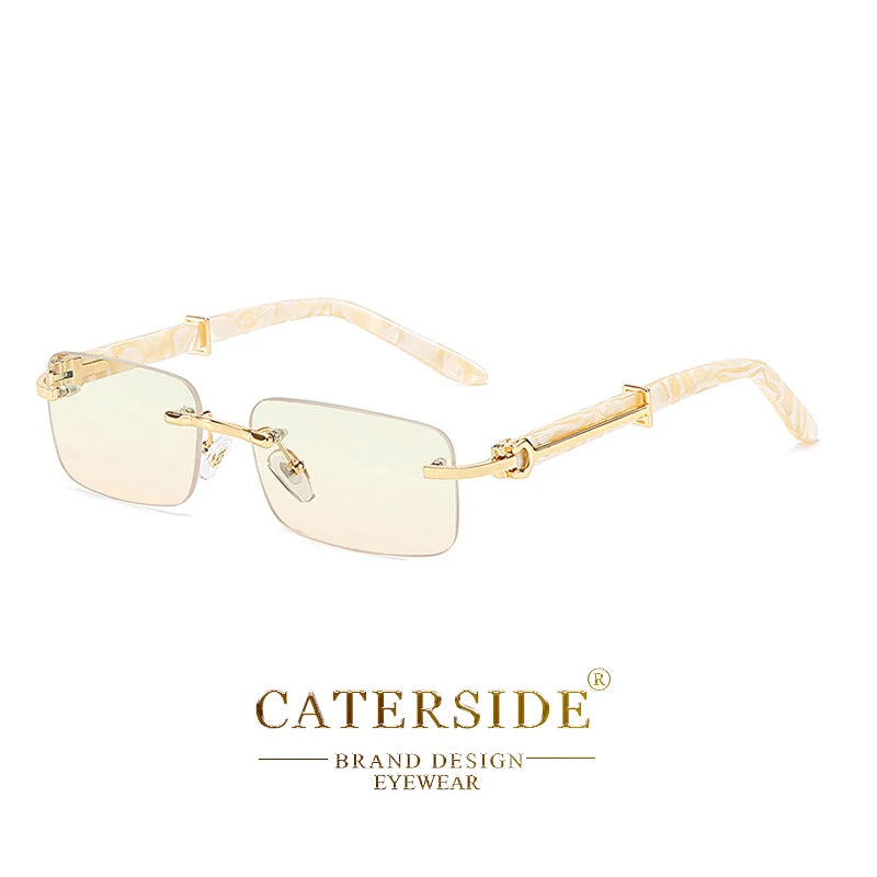 Caterside Small Square Rimless Sunglasses Men Luxury Brand Designer Classic Rectangle Sun Glasses Male UV400