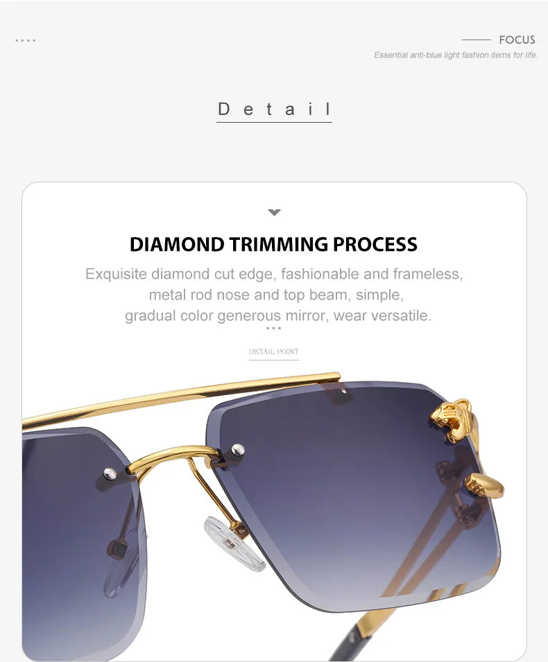 Fashion Metal Leopard Rimless Sunglasses Double Bridges Gradient Ocean Film Shades UV400