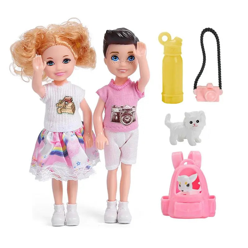 7 PCS / Lot Kids Toys 5.5 Inch Litlle Girl Boys Dolls Sister Brother Game Mini Camera Pet Best Present For Children Collection