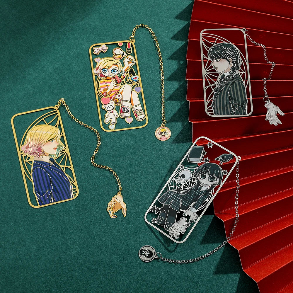 Punk Movie Wednesday Stainless Steel Bookmark Hollow Out Cartoon Halloween Reading Metal Bookmark Stationery Gifts for Men Women