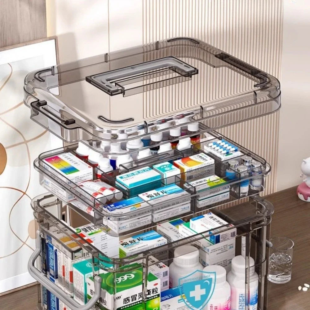 Household Medicine Box Large Plastics Simple Medical Kit Medical Care Drugs Storage Boxes Transparent Multi Layer Storage Box