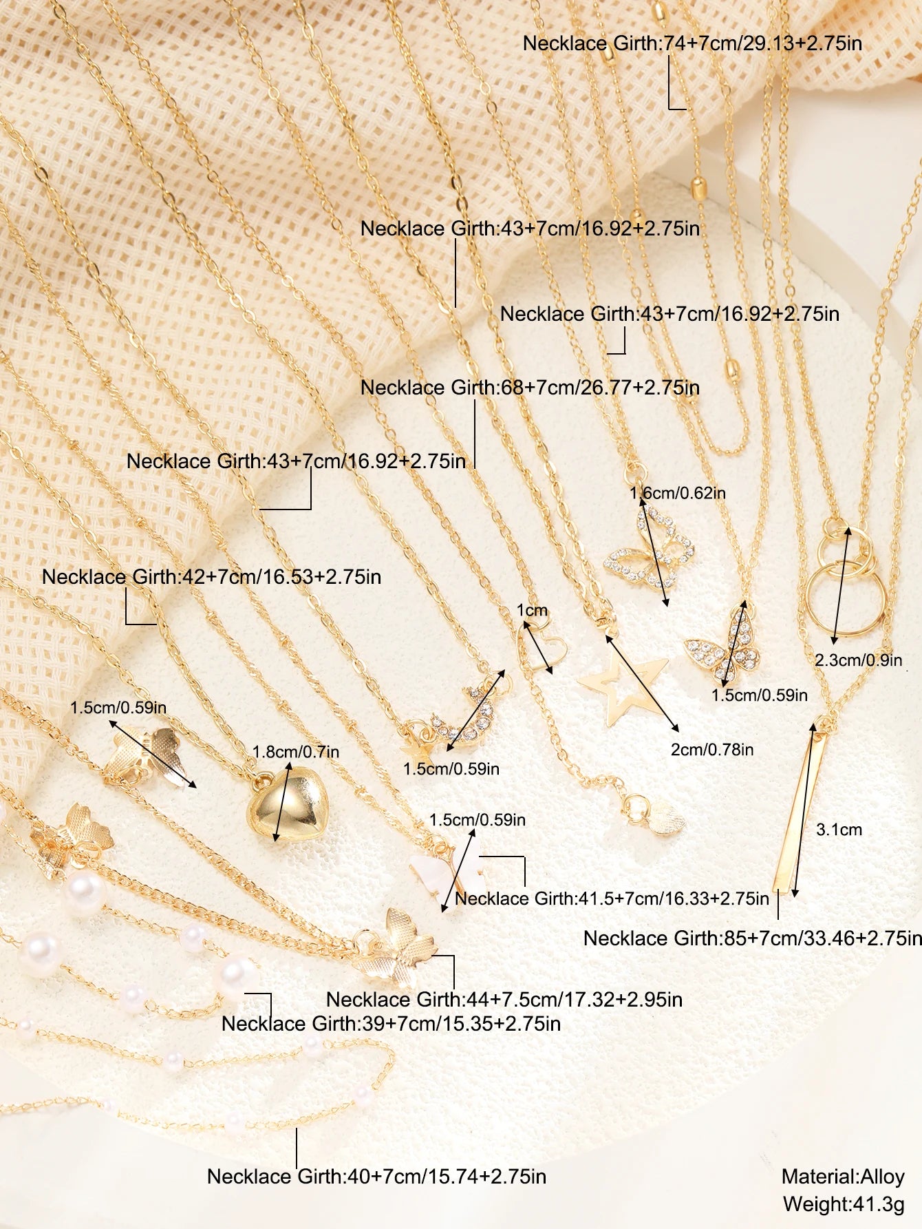 11 Pcs Women's Zircon Necklace Set Gold Color Fashion Love Heart Butterfly Pendant Hypoallergenic Neck Chain Boho Jewelry Gifts