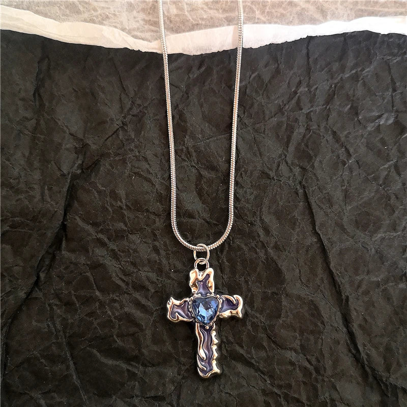 Goth Irregular Heart Cross Vortex Pendant Snake Rope Chain Necklace For Women Men Grunge Y2K 90s Punk Halloween EMO Accessories