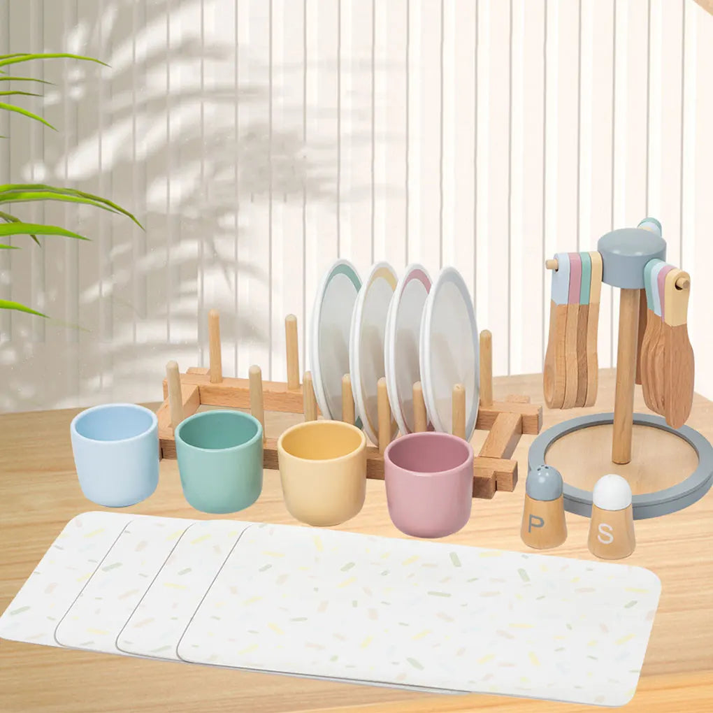 Wooden Toys Play House Tableware Sets for Kids Kitchen Role Play Montessori Play Plates Dishes Play Kitchen Accessories Gifts