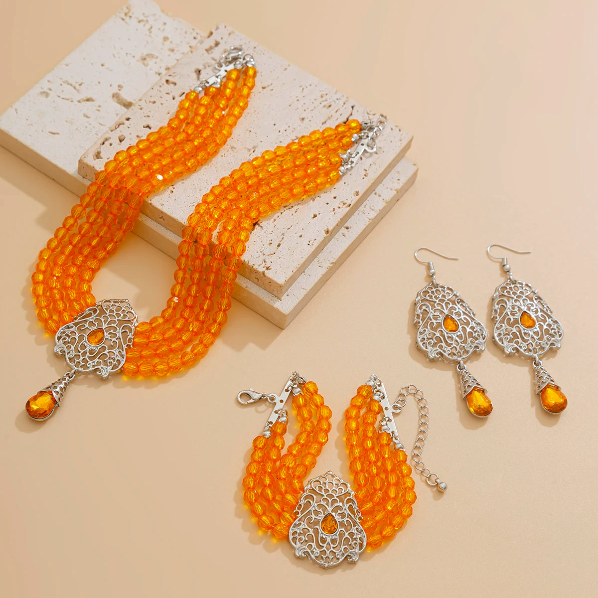 Ingemark Goth Multilayer Crystal Chain Necklace Bracelet Drop Earrings for Women Temperament Jewelry Set Halloween Accessories