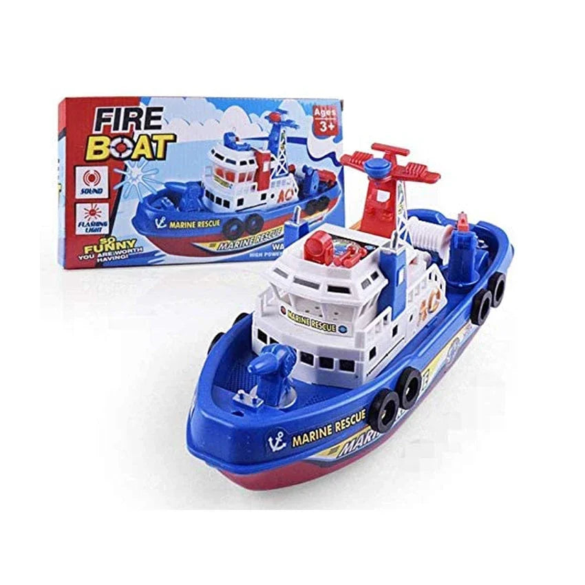 Electric Marine Rescue Boat Toy Fire-fighting Boat Bathing Speedboat Toy with Sound Light Up Toys for Kids Spray Water Swim Pool