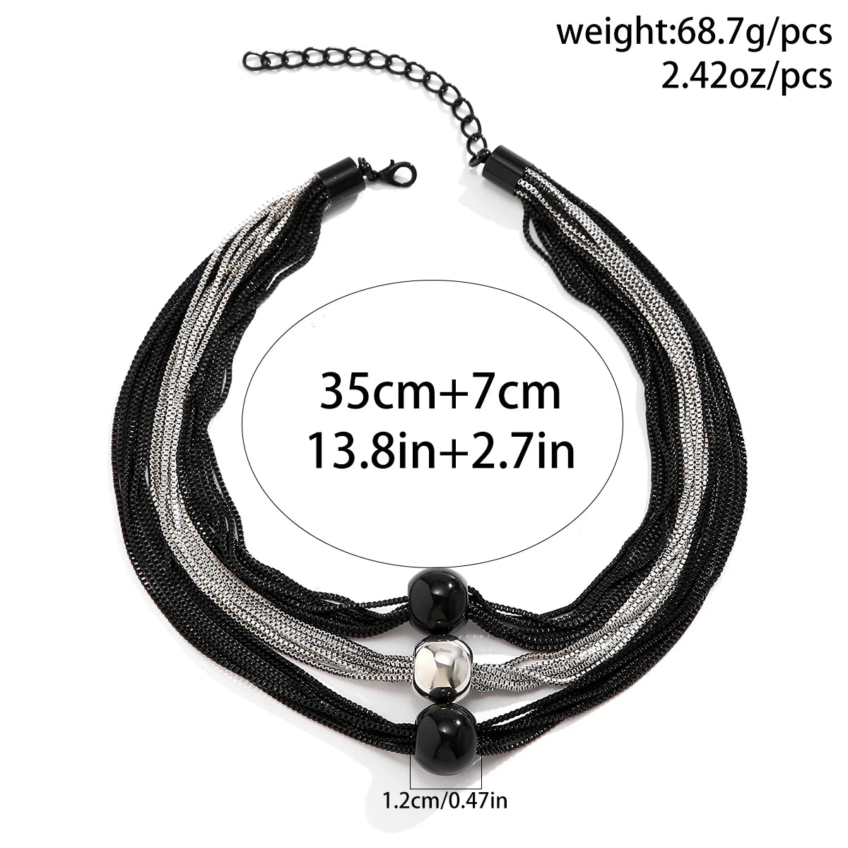 IngeSight.Z Gothic Multi Layered Mixed Color CCB Big Ball Choker Necklace Women Punk Black Box Chain Necklace Halloween Jewelry