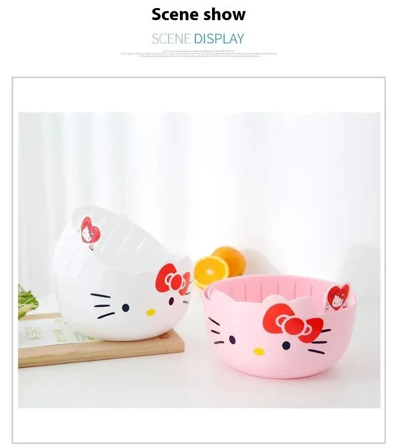 Hello Kitty Fruit Tray Vegetable Basket  Household Use Double Kitchen Storage Basketful Convenient Fruit Dish Kitchen Supplies