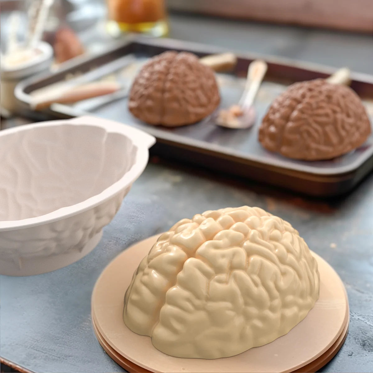 Silicone Brain Shape Mold For Diy Ice Cubes Puddings Chocolates Cakes Halloween Christmas Festival Party