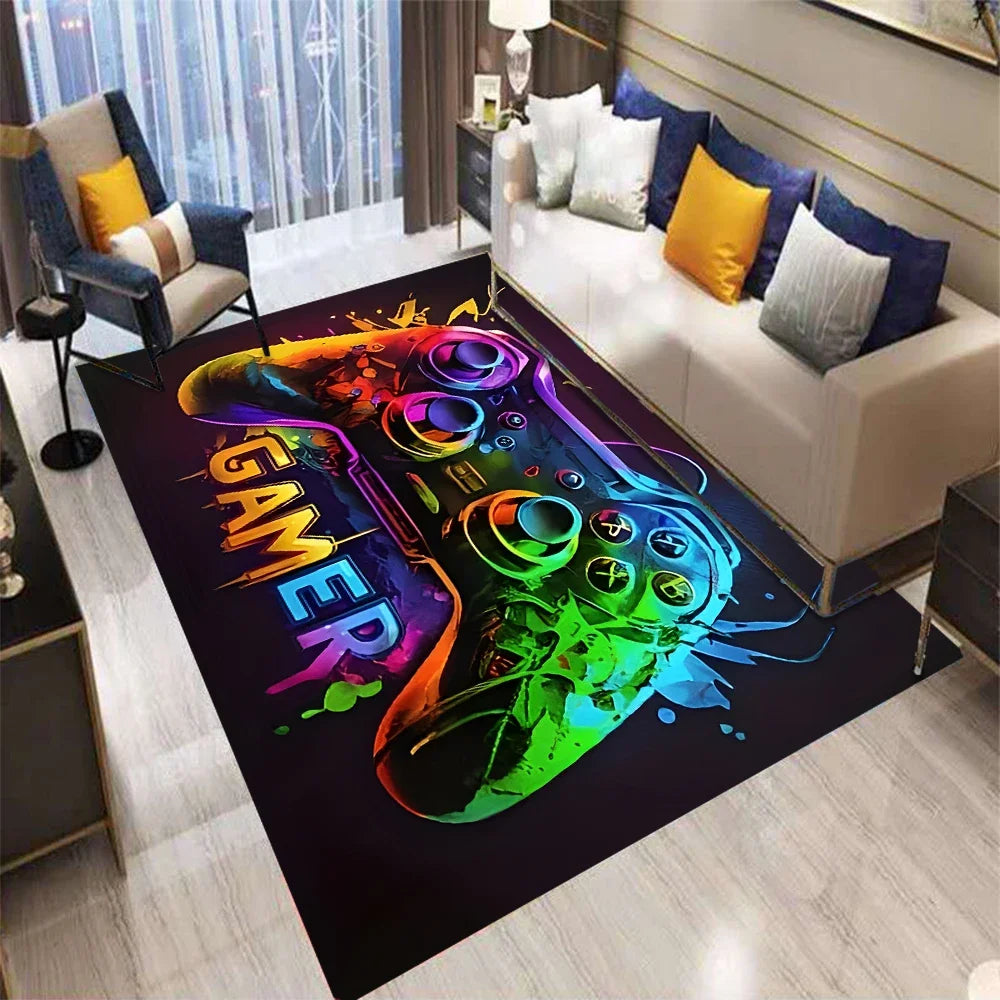 Gaming Rug for Boys Room Gamer Rug with Controller Design Carpet for Game Room Bedroom Decor Non-slip Machine Washab Mat Doormat