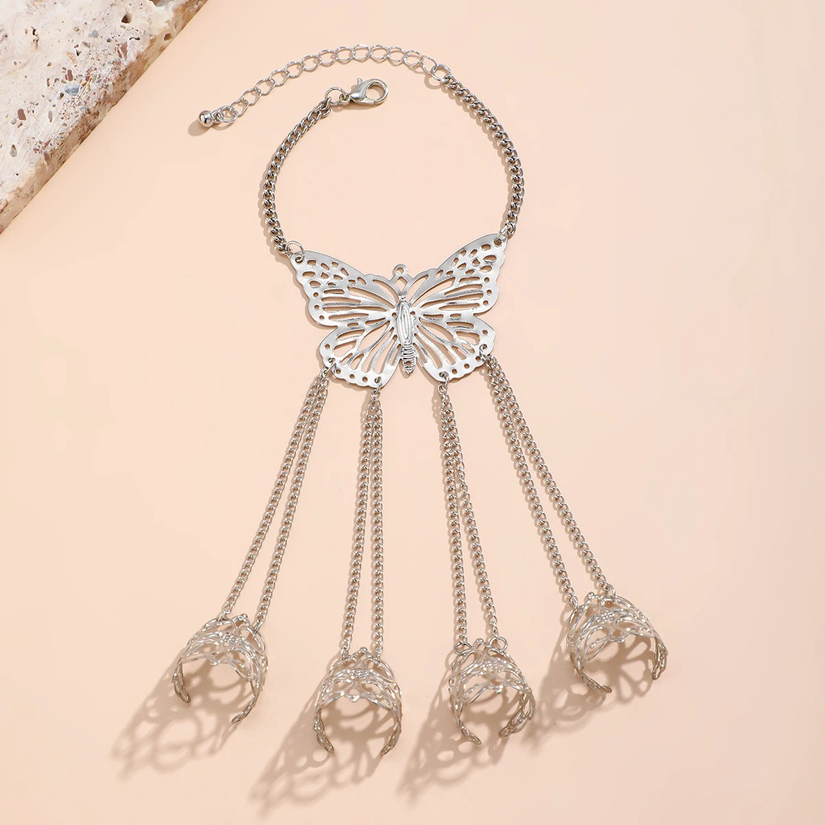 PuRui Punk Metal Finger Rings Bracelet for Women Butterfly Charm Hand Back Chain Bangles Fit Halloween Party Girls Jewelry Gift