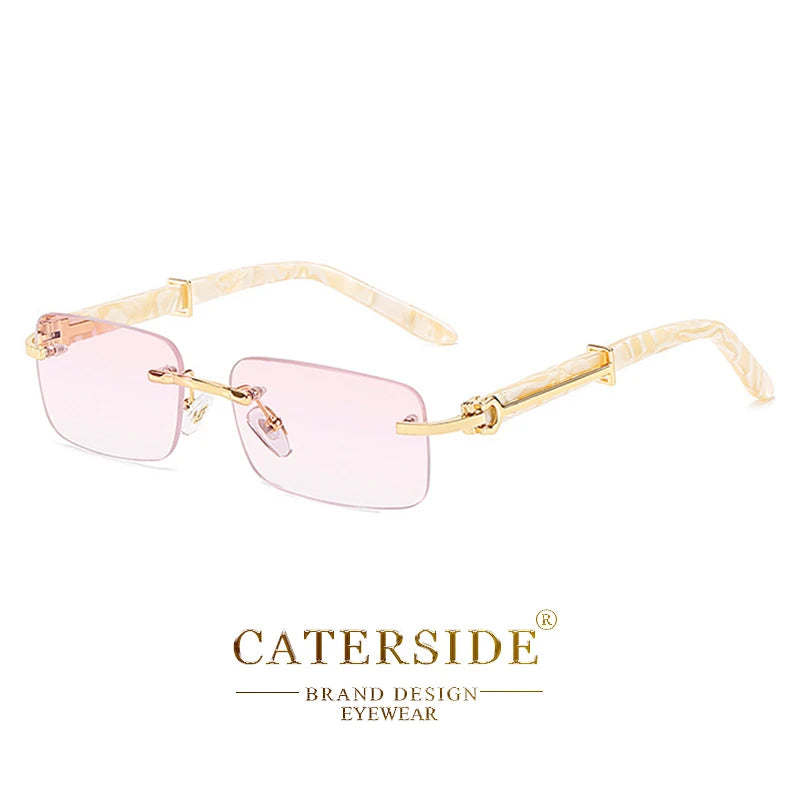 Caterside Small Square Rimless Sunglasses Men Luxury Brand Designer Classic Rectangle Sun Glasses Male UV400