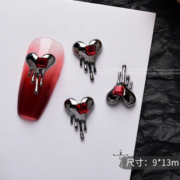 10PCS Gothic Punk Style Alloy 3D Nail Art Charms Heart Skeleton Cross Spider Design For Halloween Nails Decoration Accessories