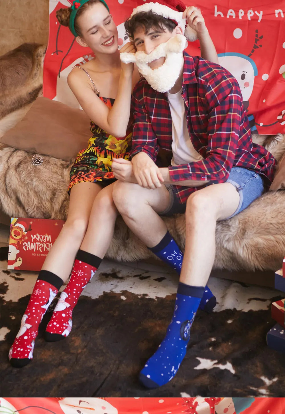 Men Women Socks Lover Christmas Halloween Celebrate Santa Elk Gift Party Biscuits Snow Happy Funny Tide Cotton Socks EU38-46