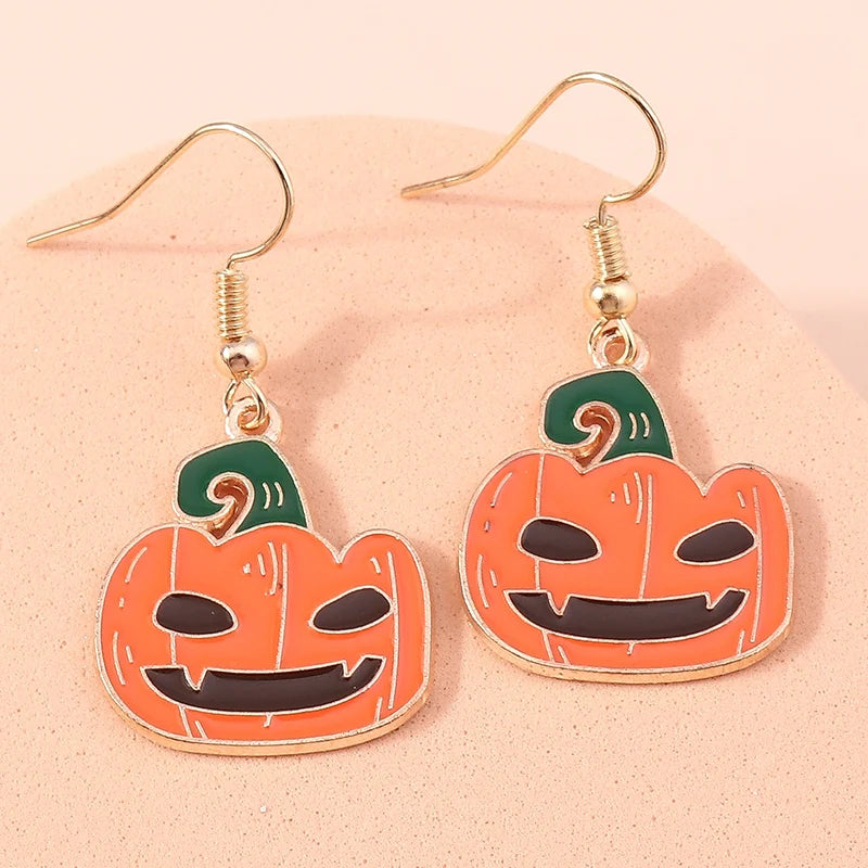 Aihua Fashion Halloween Earrings Enamel Ghost Skeleton Pumpkin Bat Spider Earrings For Women Halloween Night Party Jewelry Gifts