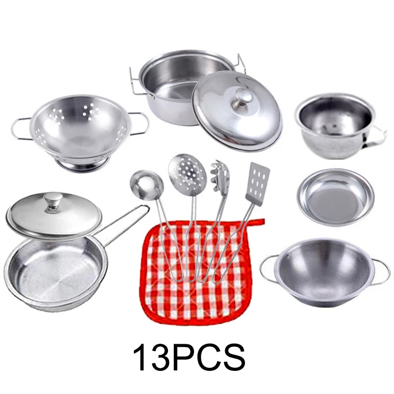 Mini Stainless-Steel Kitchen Toys .A Tiny Size Play House Cooking Utensil Set for Kids . Educational Kitchen Experience