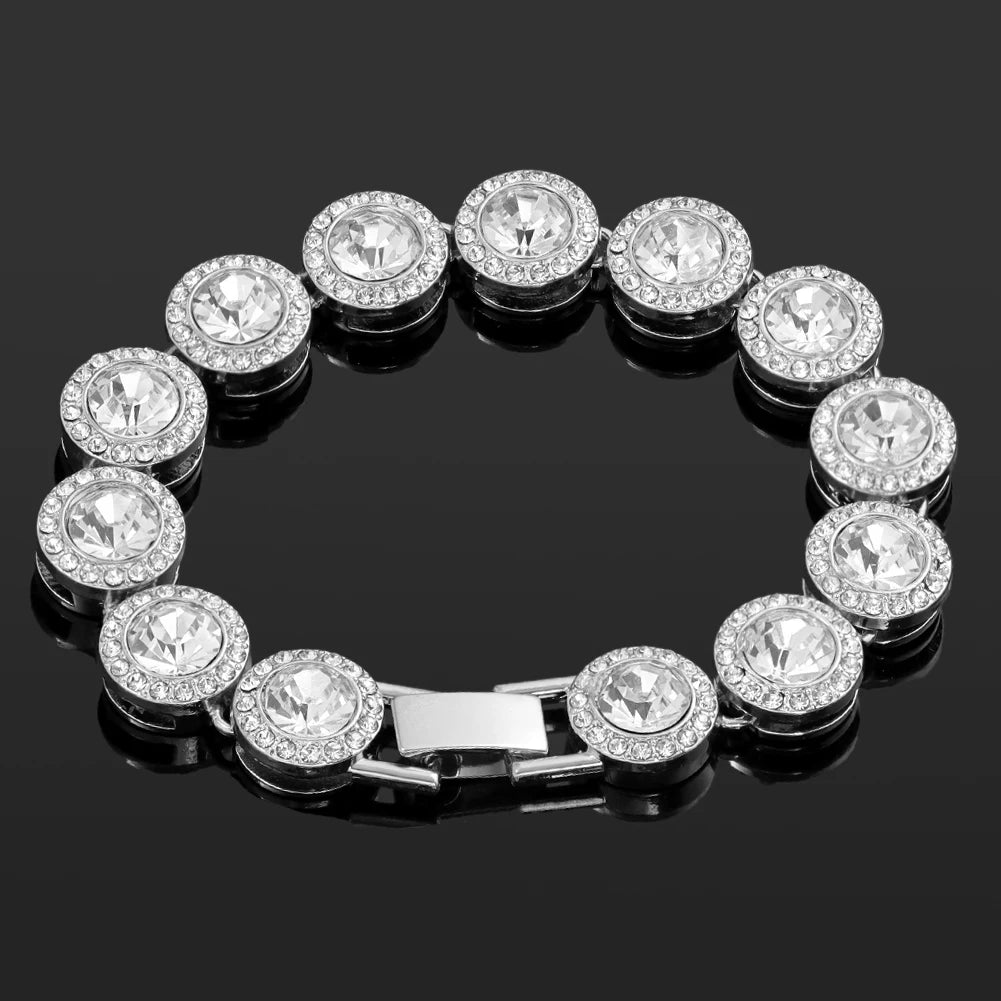 4Pcs Iced Out Chain Cuban Bracelet for Women Men Hip Hop Gold Silver Color Full Rhinestone Heart Circle Square Bracelet Jewelry