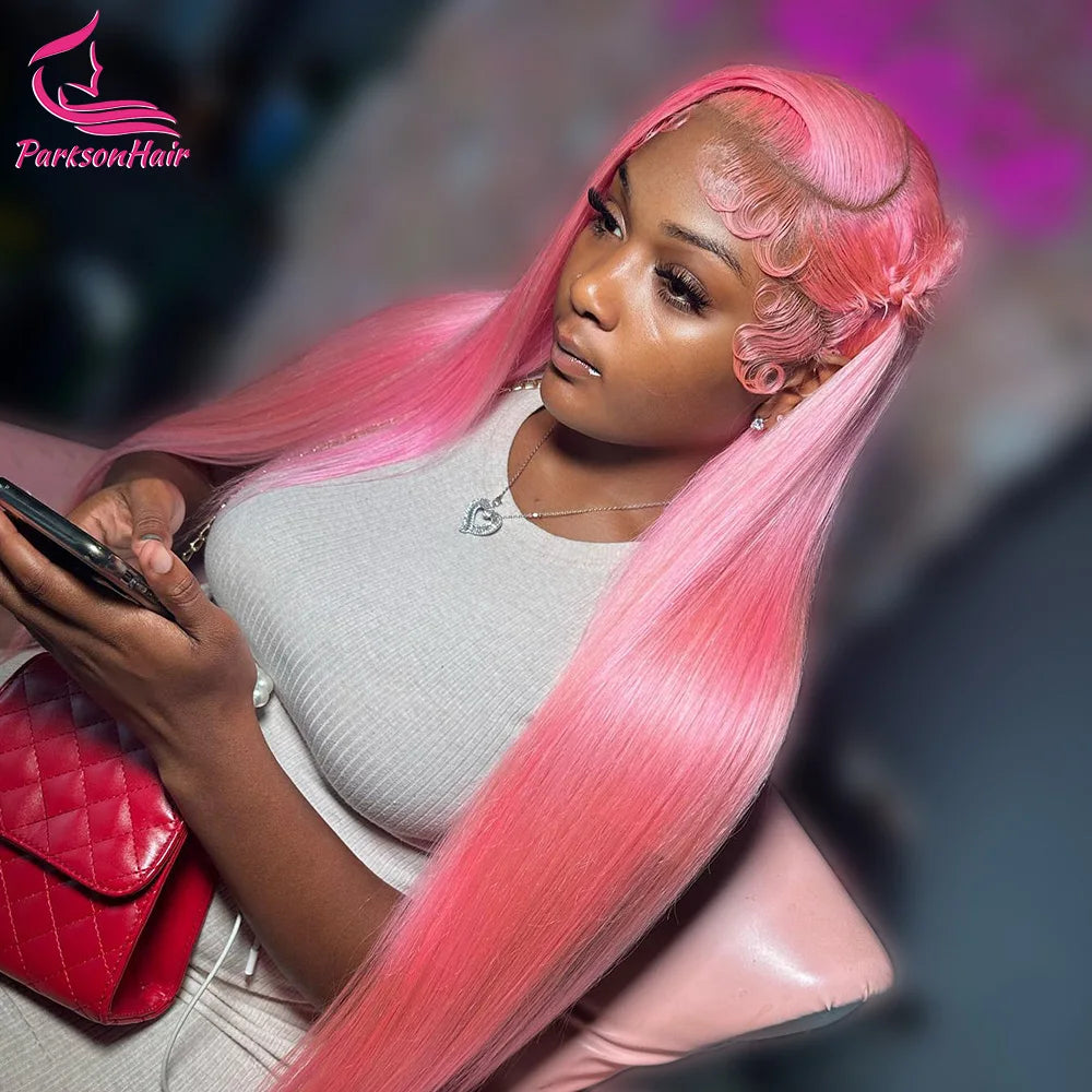 30 Inch Lace Front Wigs Human Hair Bone Straight Light Pink Brazilian Colored Wig 13x4 Lace Frontal Wig For Women Pre Plucked