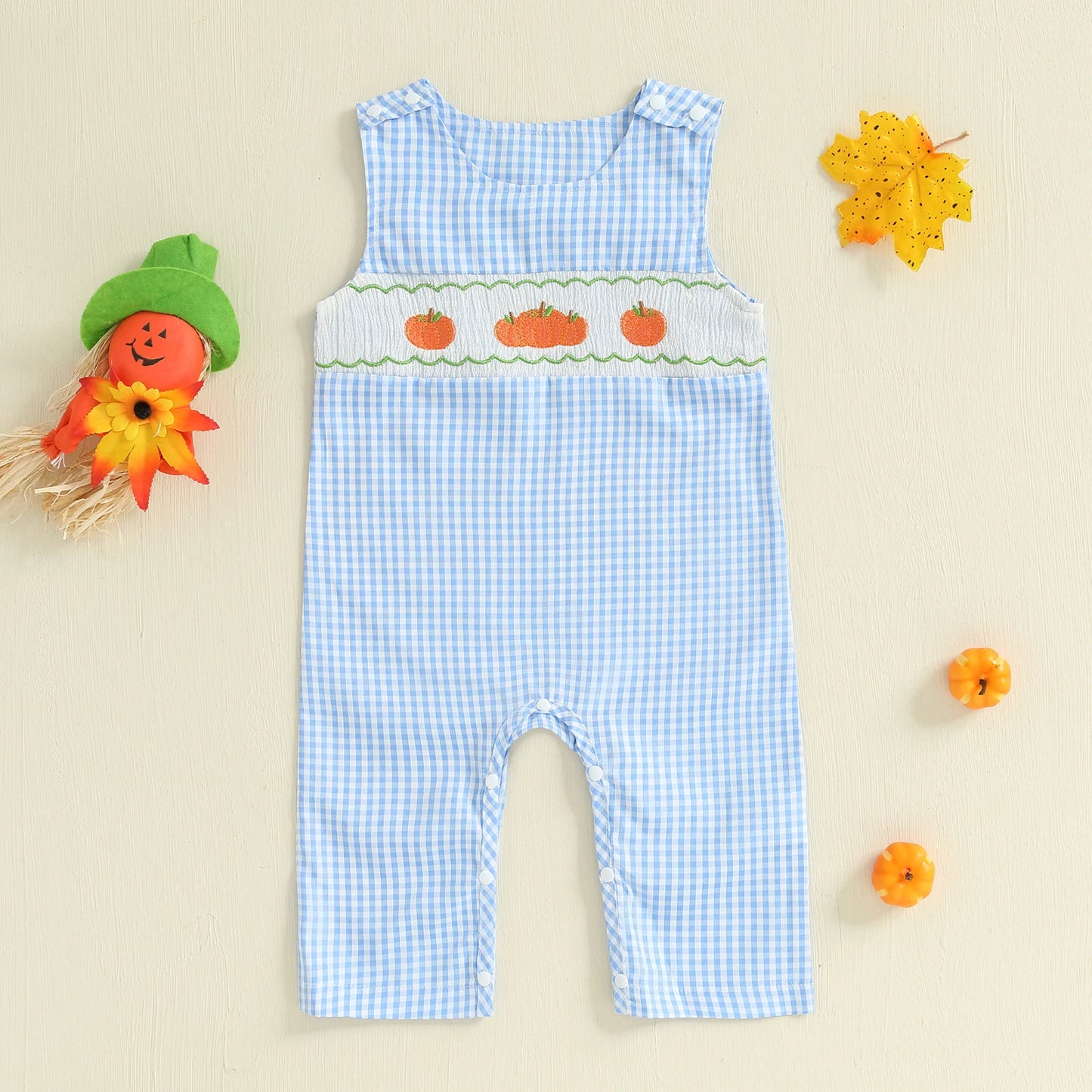 Infant Halloween Costume Sleeveless Round Neck Pumpkin Embroidery Bodysuit Toddler Outfit for Fall Festivities