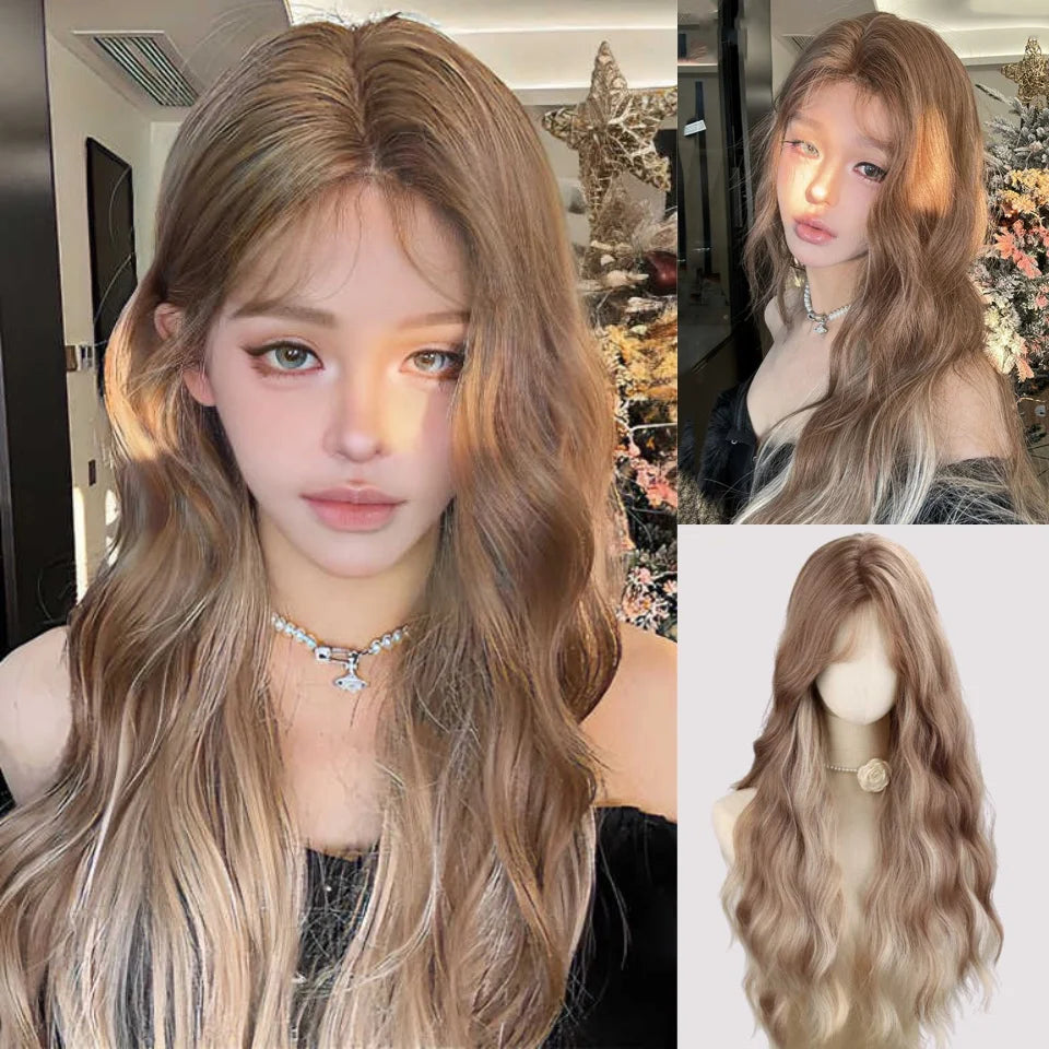 Synthetic Short Lolita Cosplay Christmas Halloween Bob Brown Blonde LM Wig With Long Curly Ponytail Natural Fake Hair for Women