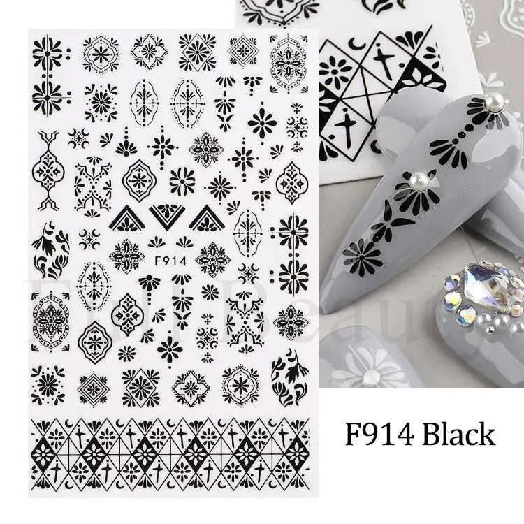 Nail Stickers Halloween Series Bat Skull Bone Ghost Pumpkin Pattern 3D Self Adhesive Decals For Nails Manicure Decoration LATH