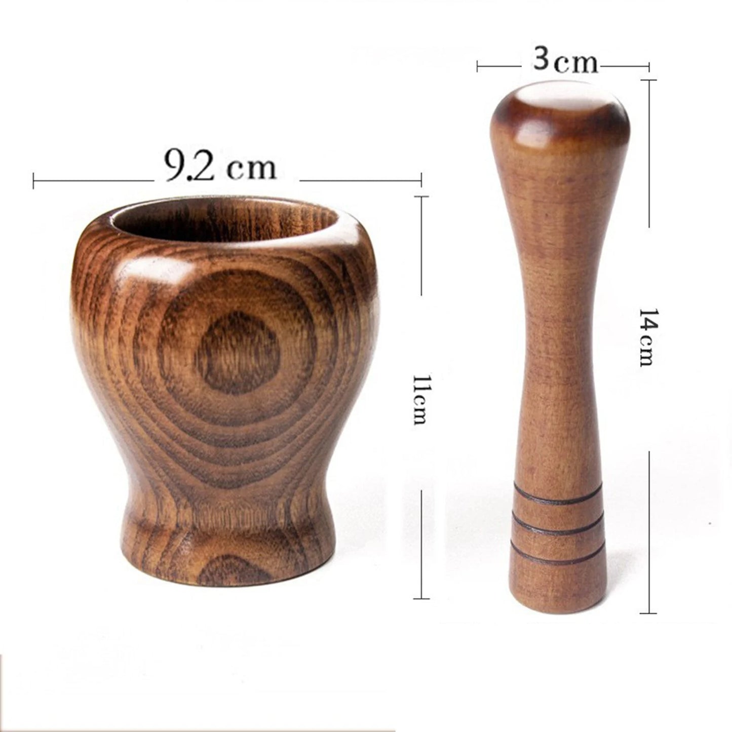 Wood Mortar and Pestle Garlic Press Ginger Crusher Spices Grinding Set for Grinding Crushing Herbs