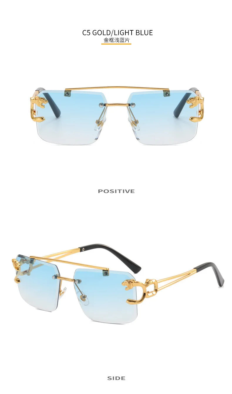 American Luxury Brand Frameless Rectangular Sun Glasses for Women Men Classic Retro High-Quality Vacation Sunglasses Anti-UV400