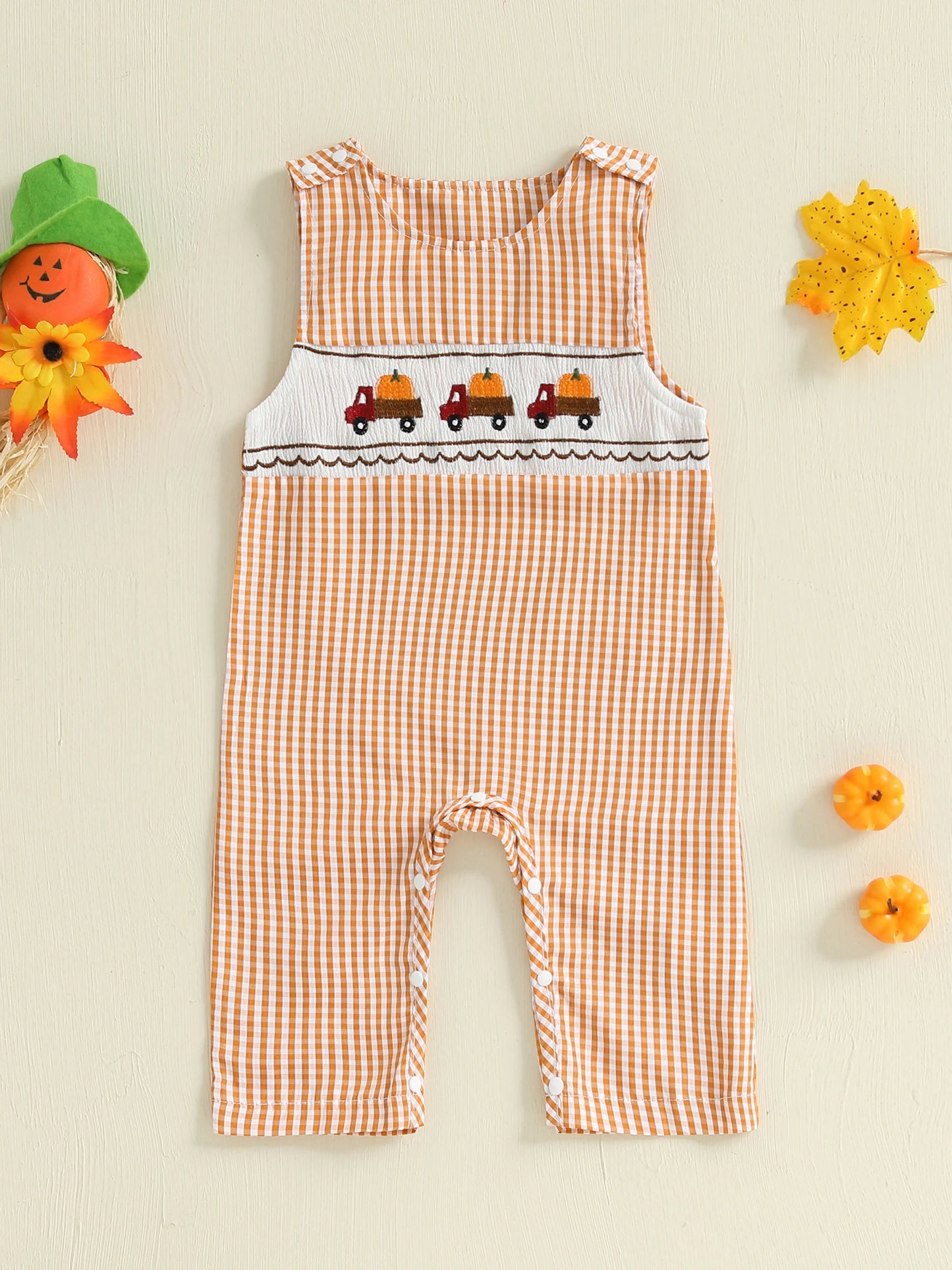 Infant Halloween Costume Sleeveless Round Neck Pumpkin Embroidery Bodysuit Toddler Outfit for Fall Festivities
