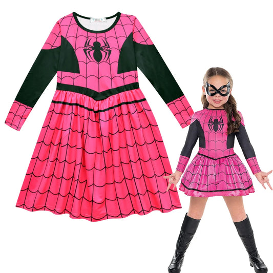 Girls Casual Dresses Spider Cartoon Animals Print Girls Dress for Halloween Heroine Cosplay Party Costume