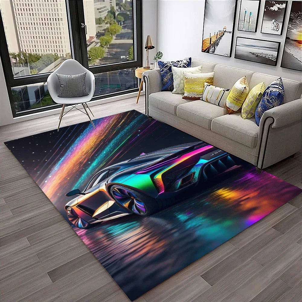 Racing Car Sports Car Carpet Rug for Home Living Room Bedroom Playroom Sofa Doormat Decor,Kids Game Area Rug Non-slip Floor Mat