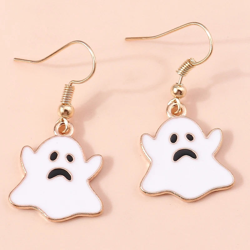 Aihua Fashion Halloween Earrings Enamel Ghost Skeleton Pumpkin Bat Spider Earrings For Women Halloween Night Party Jewelry Gifts