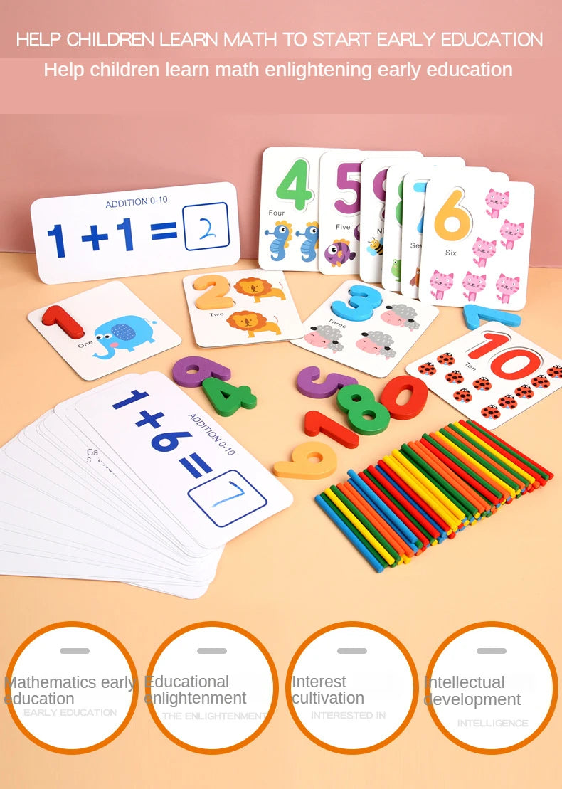 Kids Teaching Early Learning Aids Toddler Educational Toy Wooden Number Matching Addition and Subtraction Math Toys for Children