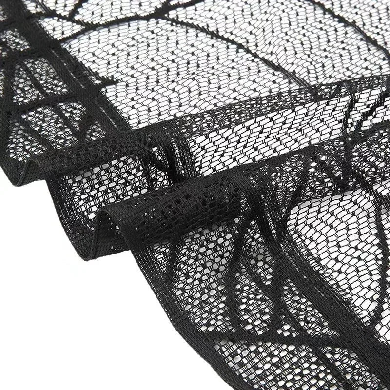 Halloween Lace Curtains Black Bat Tablecloth Hearthstone Scarf Cover Family Room Spider Web Horror Decoration Party Decoration