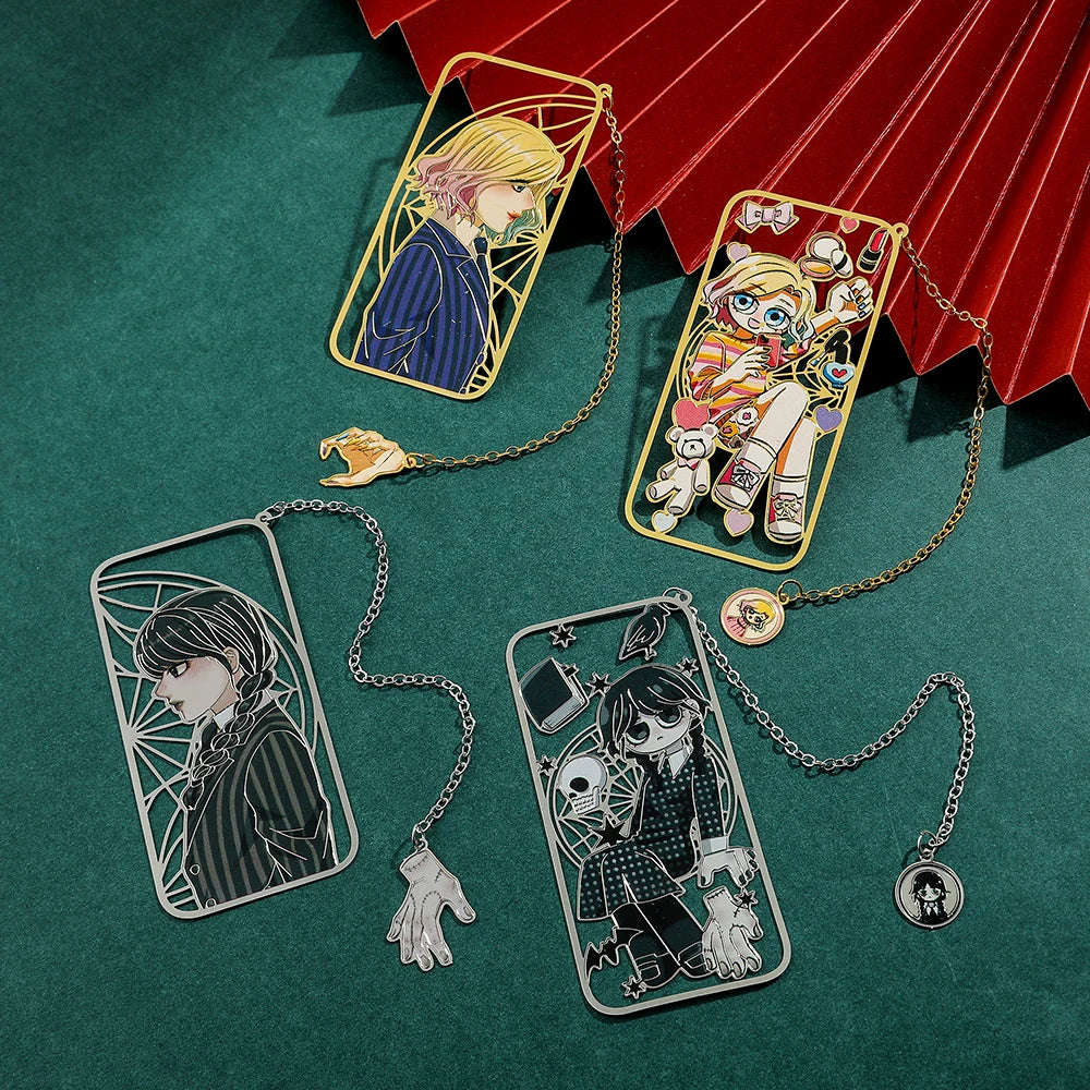 Punk Movie Wednesday Stainless Steel Bookmark Hollow Out Cartoon Halloween Reading Metal Bookmark Stationery Gifts for Men Women