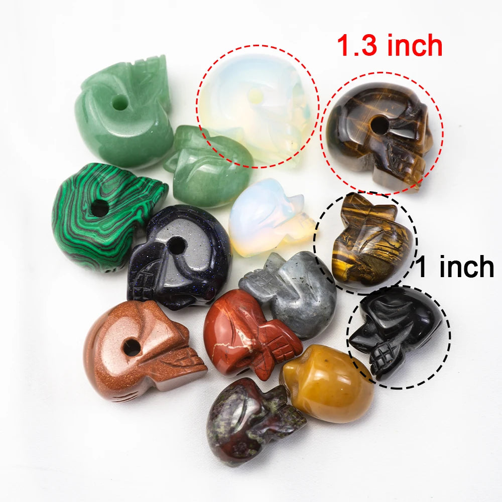 Natural Crystals Skulls Mineral Ghost Head Polished Carved Halloween Gift Desktop Home Decor Stone Crafts Skull Statues 14colors