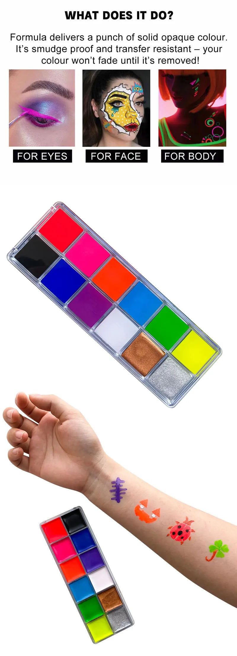 12 Cores UV Glow Paint Fluorescent Neon Oil Face Body Cosmetic Palette for Halloween Party Paint Fancy Dress Kid Cosplay Makeup