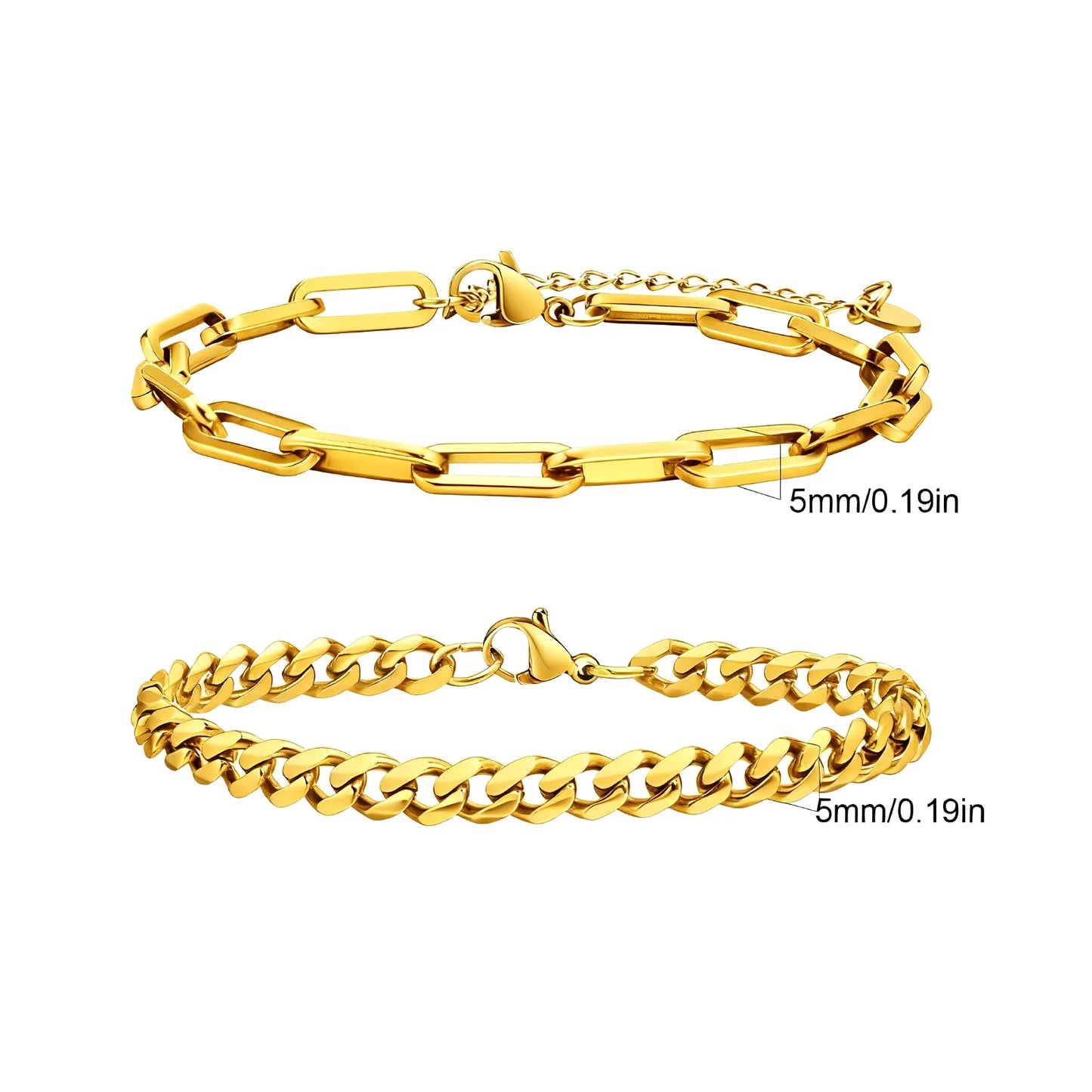 2pcs Men's Chain Bracelets,Silver Gold Black Color Stainless Steel Twisted Rope Chain,Trendy Cuban Chain Wristband Gift