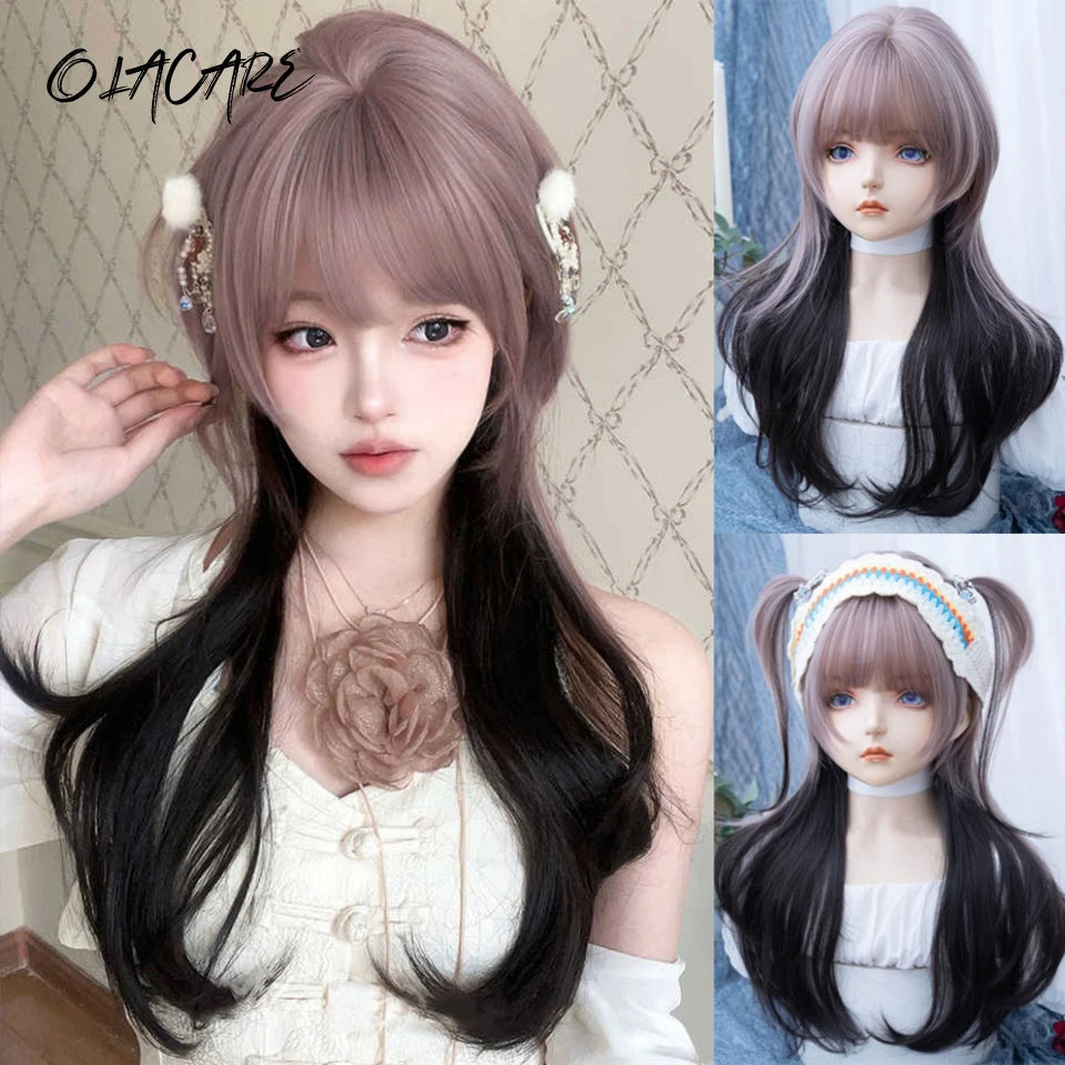 Synthetic Short Lolita Cosplay Christmas Halloween Bob Brown Blonde LM Wig With Long Curly Ponytail Natural Fake Hair for Women