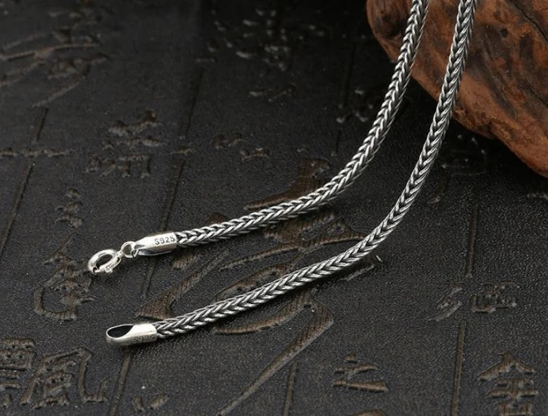 Real Silver Retro Classical Square Fox Tail Chain Necklace For Man Woman S925 Silver Chopin Sweater Chain Necklaces Fine Jewelry
