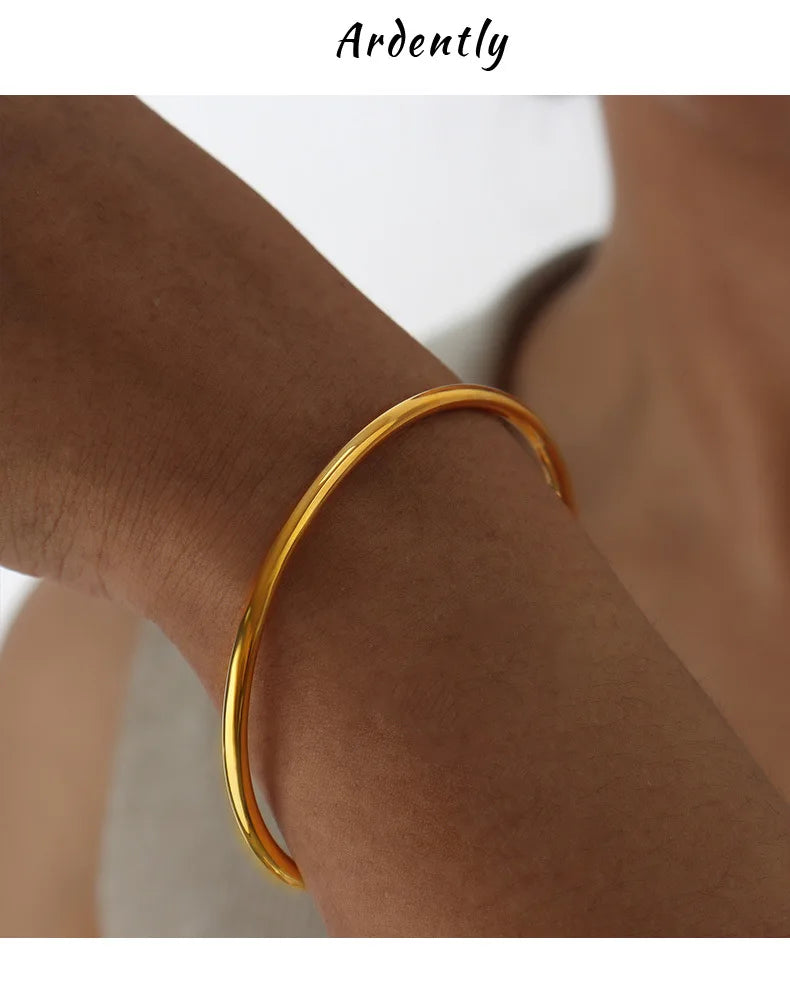 Fadeless Bracelet Bangles For Women Stainless Steel Gold Plated Simple Round Women's Bangle Bracelets Woman Jewelry Accessories