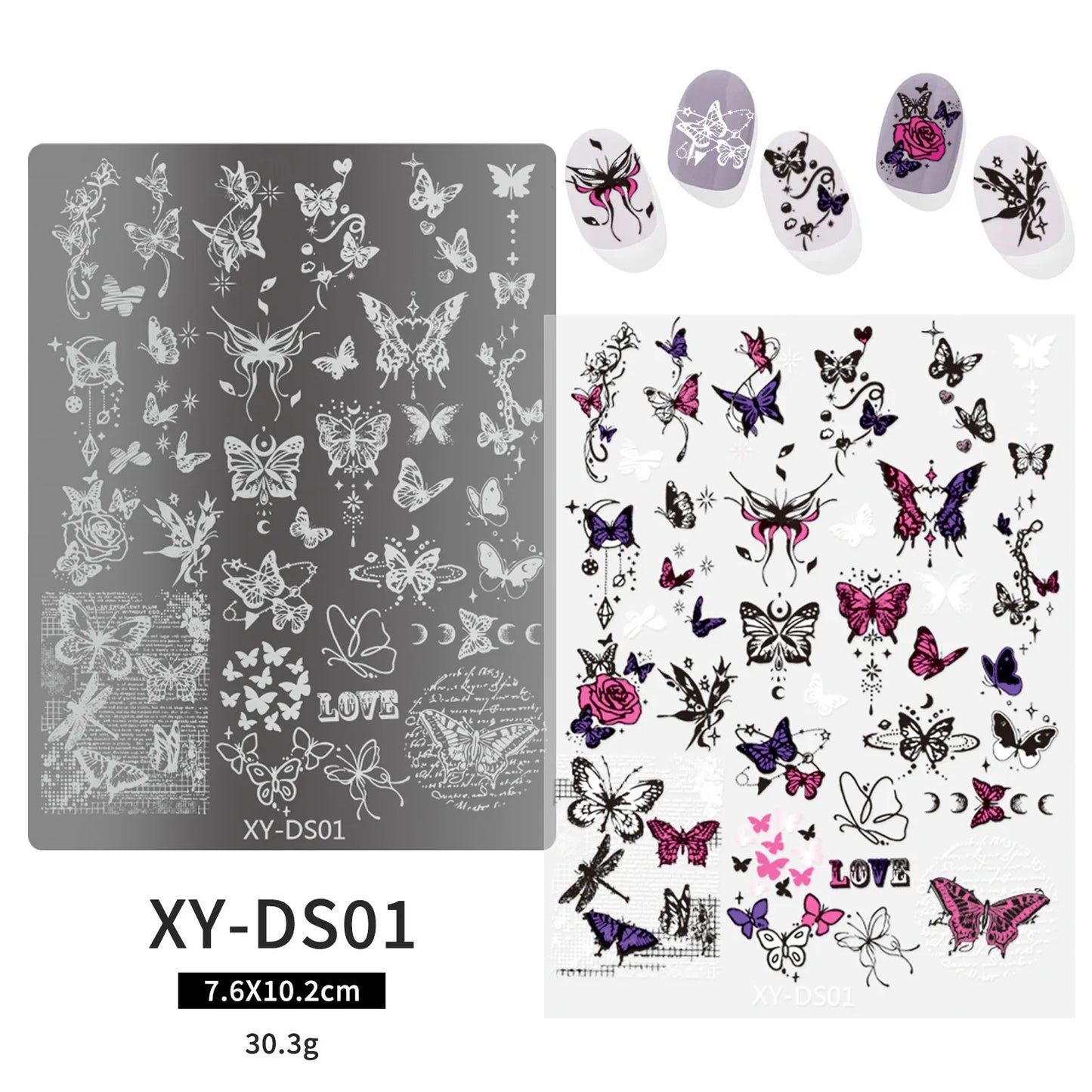 Halloween Nail Stamping Plates Nail Art Templates Printing Rose Leaves Moon Butterfly French Nails Image Stainless Stencil Tool