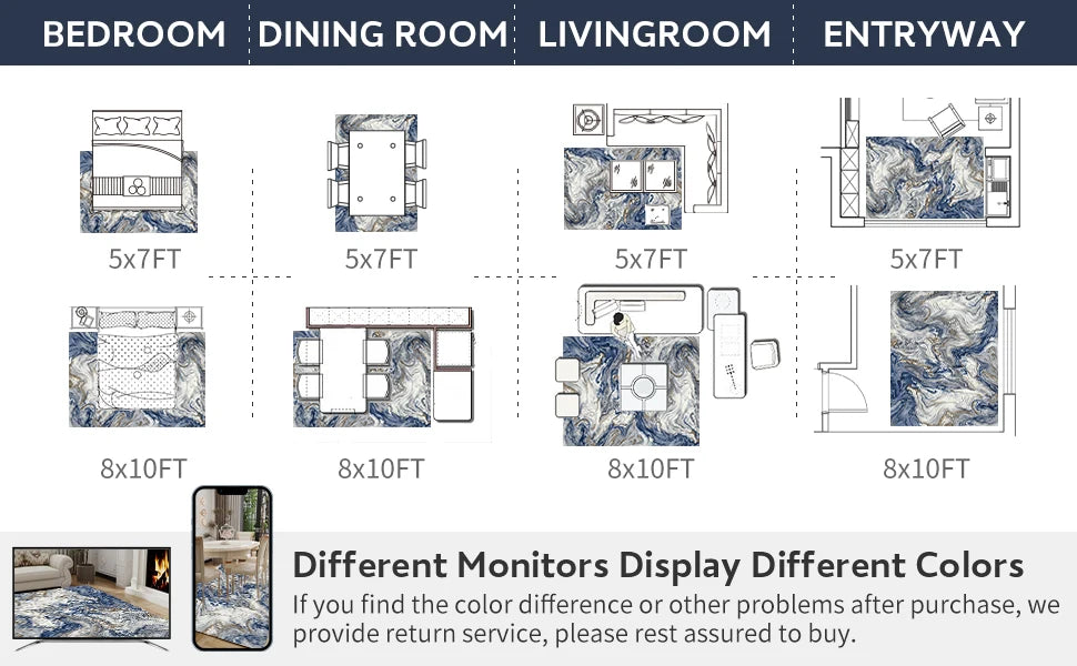 Area Rugs for Living Room, Modern Abstract Rug for Bedroom, Contemporary Machine Washable Rug, Large Stain Resistant Carpet