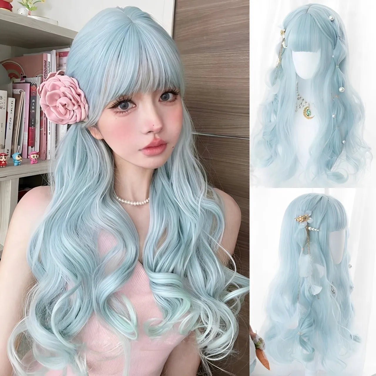 Synthetic Short Lolita Cosplay Christmas Halloween Bob Brown Blonde LM Wig With Long Curly Ponytail Natural Fake Hair for Women