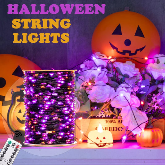Purple and Orange Fairy String Lights Copper Black Wire Total 100-1200LED USB Fairy Lights With 8 Modes For Halloween Decoration