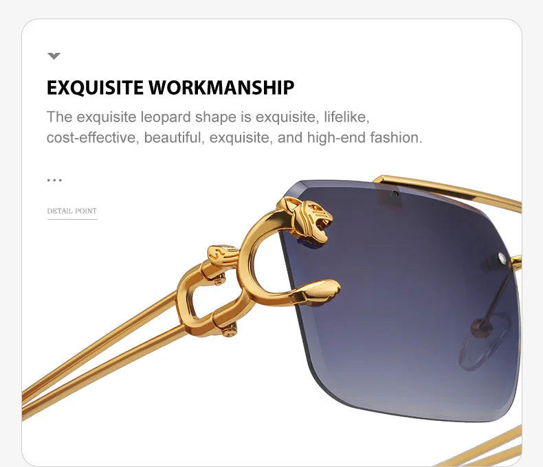 Fashion Metal Leopard Rimless Sunglasses Double Bridges Gradient Ocean Film Shades UV400