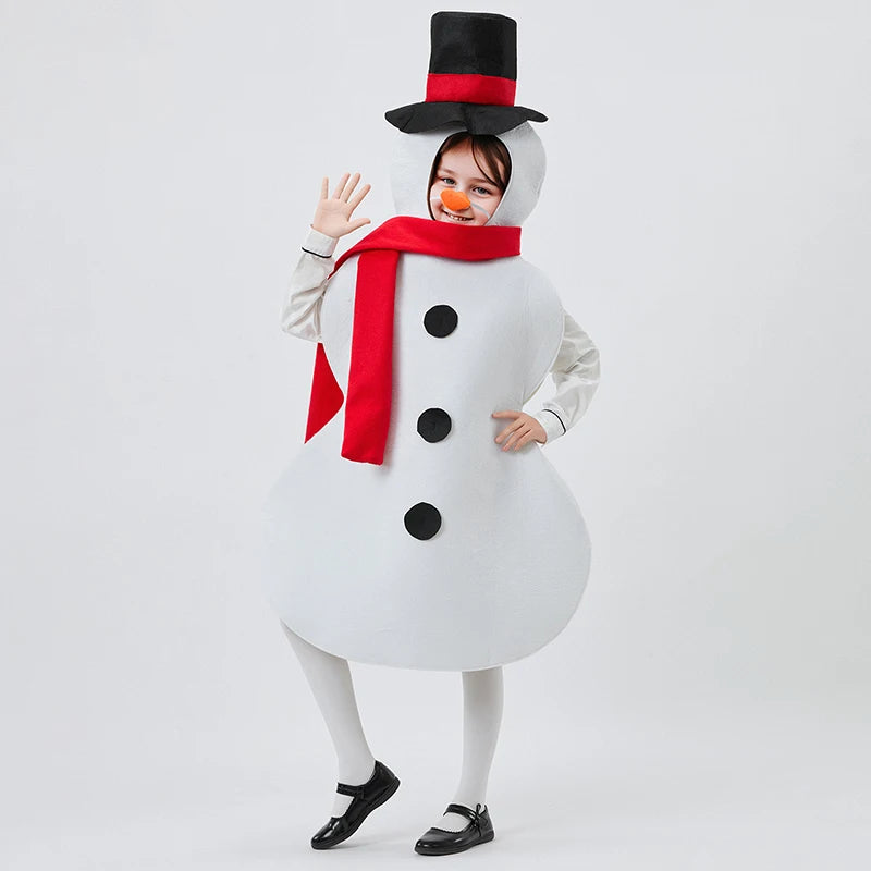 Snowman Costume Set with Sleeveless Jumpsuit Faux Nose and Scarf - 3 Piece Christmas Halloween Outfit for Kids